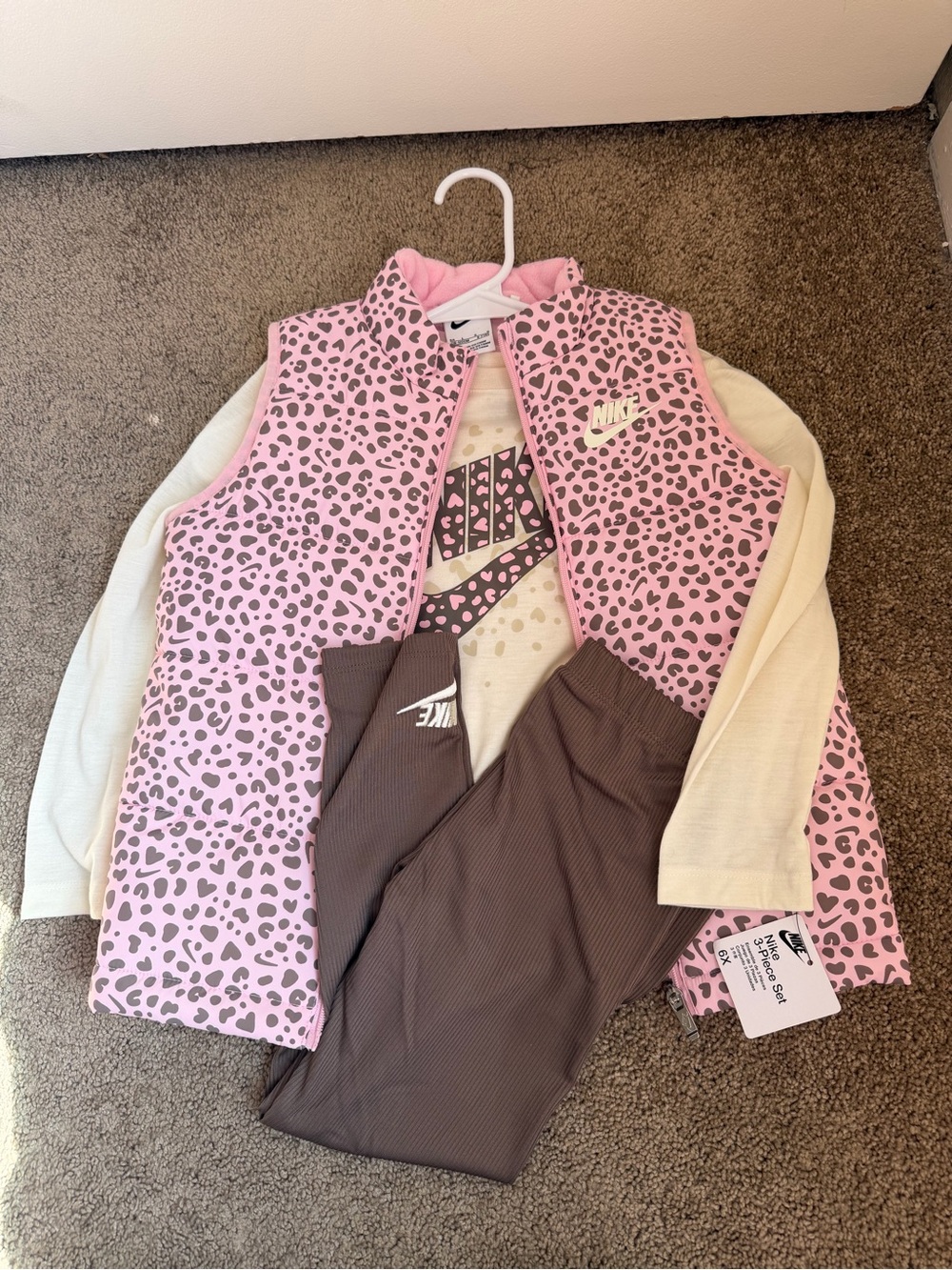 Nike Pink Leopard-Print Puffer Vest with Brown Spots